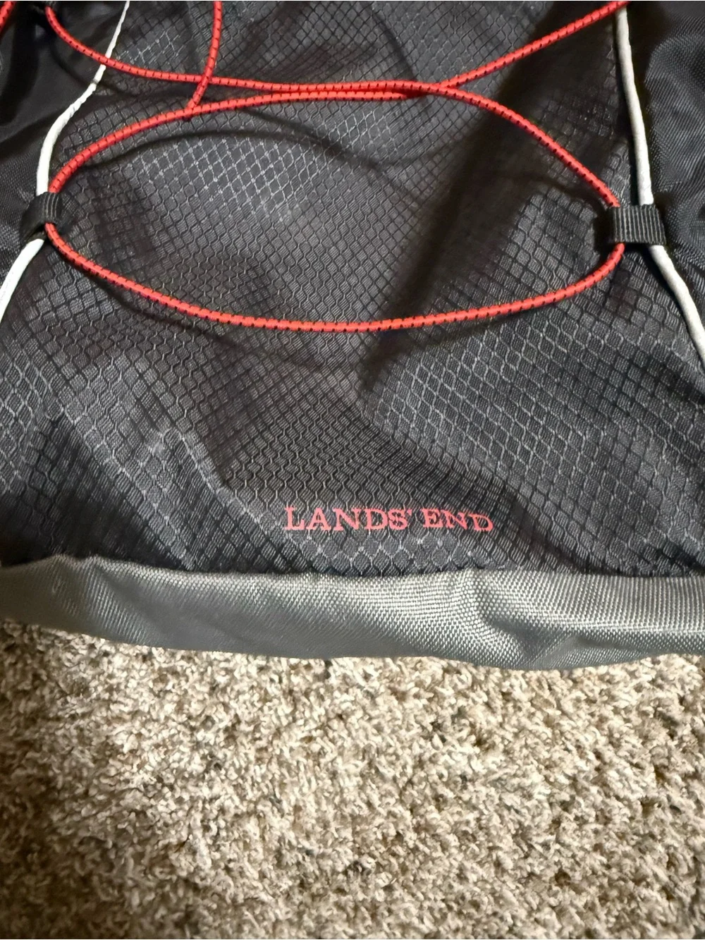 Lands' End Black Backpack with Red Bungee Cord